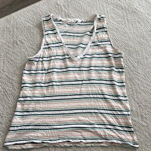 Madewell 100% Cotton Striped V-Neck Tank Top - White, Peach & Green